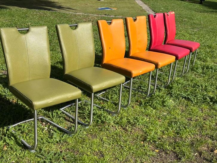 Te koop 6 eetkamerstoelen., Huis en Inrichting, Stoelen, Gebruikt, Vijf, Zes of meer stoelen, Leer, Overige materialen, Overige kleuren