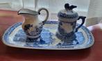 blauw aardewerk (delfts?) Suikerpotje+melkkan+ schaal tje, Ophalen of Verzenden