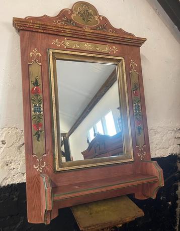 Vintage XL Voglauer spiegel Anno 1800 Rosa handbeschilderd beschikbaar voor biedingen