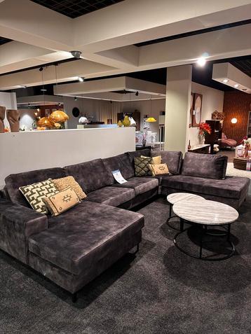U-bank Parijs-NIEUW-370cm breed-Velours antraciet beschikbaar voor biedingen