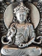 Prachtig oud Chinees Boeddha amulet van zilverbrons 6,8 cm., Ophalen of Verzenden