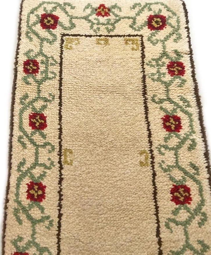 Vintage wollen tapijt loper - kleed crème, Huis en Inrichting, Stoffering | Tapijten en Kleden, Gebruikt, 50 tot 100 cm, 200 cm of meer