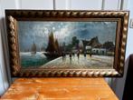 “Hollandse Kade met zeilboten”. Schilderij L. Veerkamp., Ophalen of Verzenden