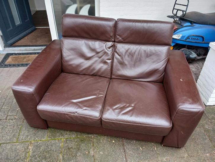 Gratis leren tweezitter bordeaux-rood, Huis en Inrichting, Banken | Bankstellen, Gebruikt, Tweepersoons, 150 tot 200 cm, 75 tot 100 cm