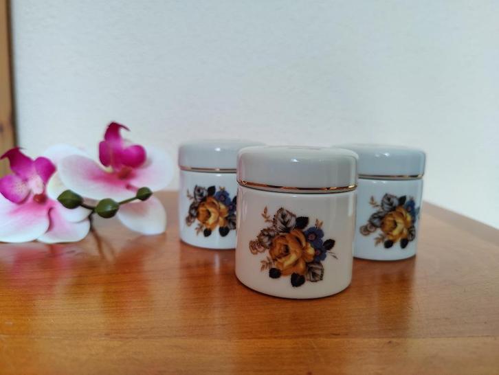 Vintage potjes met deksel, 3 stuks, Antiek en Kunst, Antiek | Porselein, Verzenden