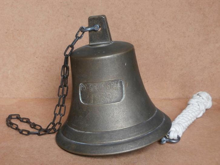 Grote scheepsbel PS Graf Spee 1939 scheeps klok bel mancave, Antiek en Kunst, Antiek | Koper en Brons, Koper, Ophalen of Verzenden