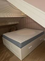 1 Jaar oud 2 persoons bed met latten bodems factuur aanwezig, Ophalen, Met 4 opberg la, 160 cm, Hout
