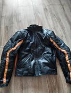 Zwarte leren motorjas met oranje accenten S, Motoren, Kleding | Motorhelmen, Overige merken, M, Dames, Tweedehands