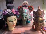 Drie vintage oosterse poppen hoofden, Ophalen of Verzenden, Gebruikt, Pop