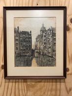 Vintage Amsterdamse Gracht Tekening, Ophalen of Verzenden