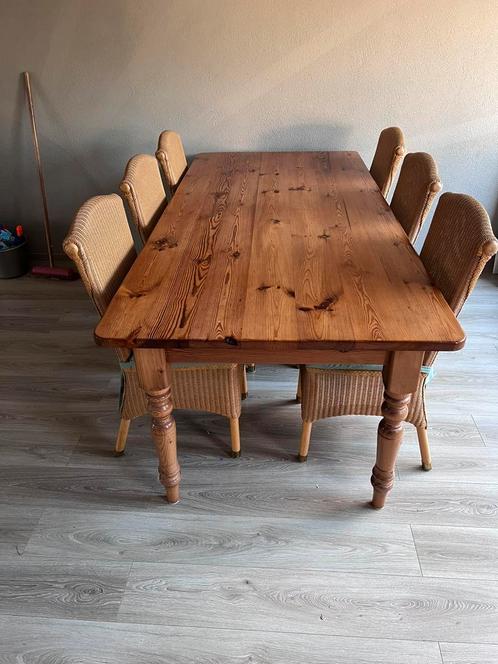 Grenen 6 persoons eettafel inclusief stoelen, Huis en Inrichting, Complete eetkamers, Zo goed als nieuw, 4 tot 6 stoelen, Ophalen