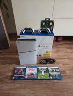 PS5 Disc Edition + 2 Controllers + 4 Games, perfecte staat, Spelcomputers en Games, Ophalen of Verzenden, Zo goed als nieuw, Playstation 5