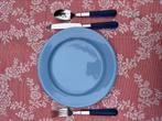 8 blauwe aardwerken borden, Gebruikt, Ophalen of Verzenden, Bord(en), Overige stijlen