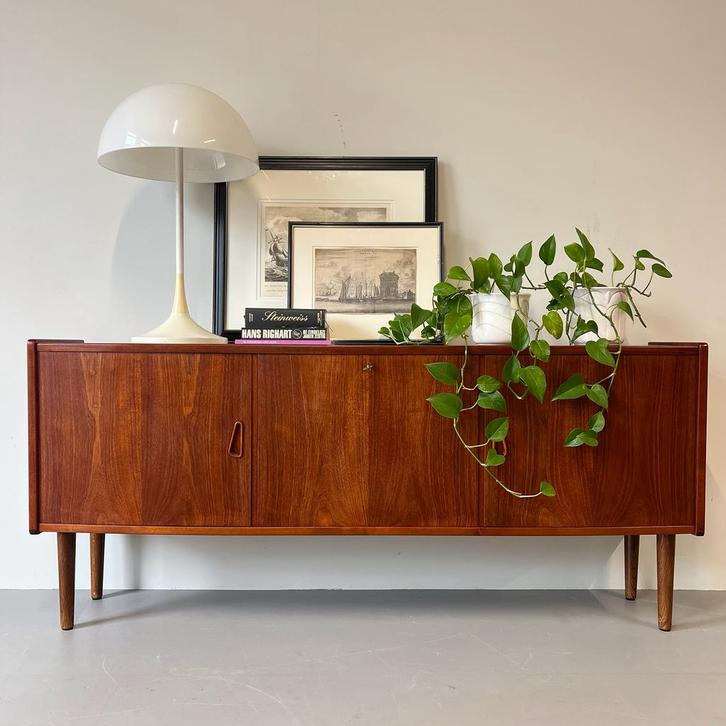 - Vintage compact dressoir, Deens, teak -, Huis en Inrichting, Kasten | Dressoirs, Gebruikt, 25 tot 50 cm, Ophalen of Verzenden
