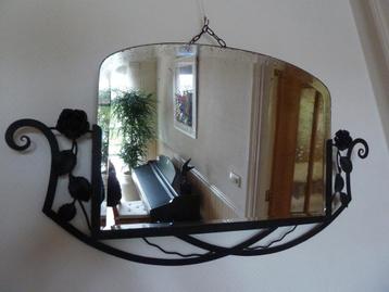 Vintage Art Deco Spiegel met Smeedijzeren Rozen beschikbaar voor biedingen