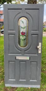 Hardhout voordeur met glas in lood 92 x 200, Ophalen of Verzenden, 200 tot 215 cm, Glas, Buitendeur