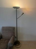 Staande zilveren lamp met leeslamp, Huis en Inrichting, Lampen | Vloerlampen, Ophalen, Gebruikt, Metaal, 150 tot 200 cm