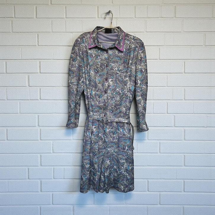 Vintage Jurk Maat 46 Blauw Paars Paisley Granny, Kleding | Dames, Jurken, Gedragen, Maat 46/48 (XL) of groter, Paars, Onder de knie