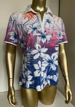 Gerry Weber polo, wit met blauwe en roze bloemen, mt 38 (NL), Maat 38/40 (M), Wit, Ophalen of Verzenden, Korte mouw