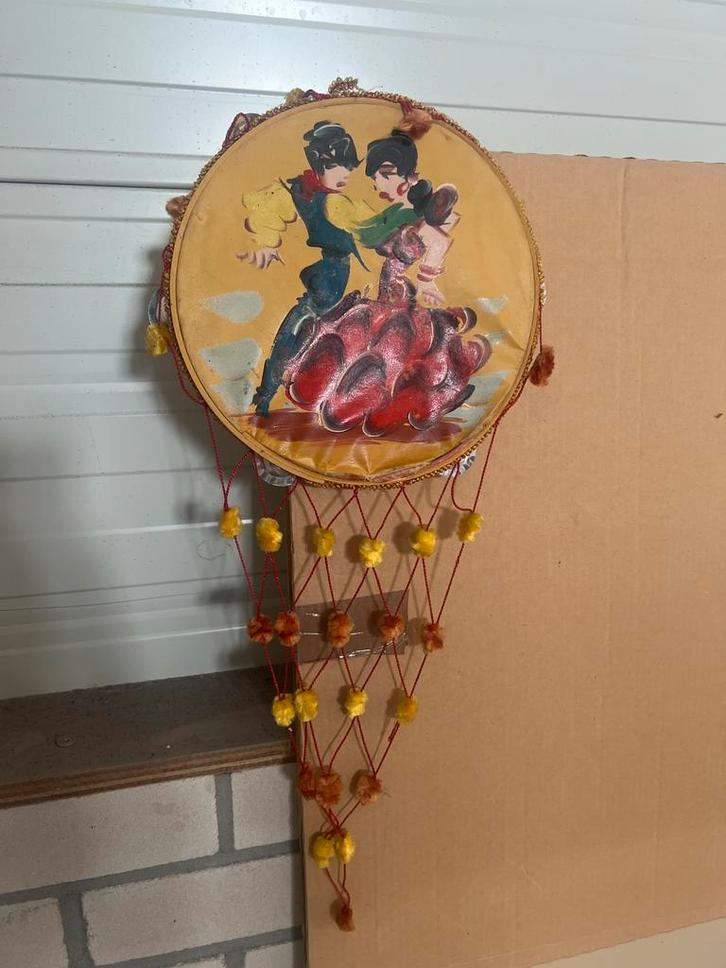 Vintage Spaanse tamboerijn met danspaar & kwastjes, Antiek en Kunst, Kunst | Overige Kunst, Ophalen