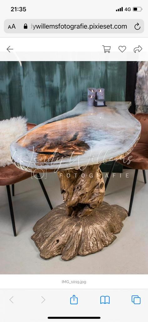 Design Tafel Epoxy/drijfhout/bladgoud, Huis en Inrichting, Tafels | Eettafels, Nieuw, 50 tot 100 cm, 150 tot 200 cm, Vier personen