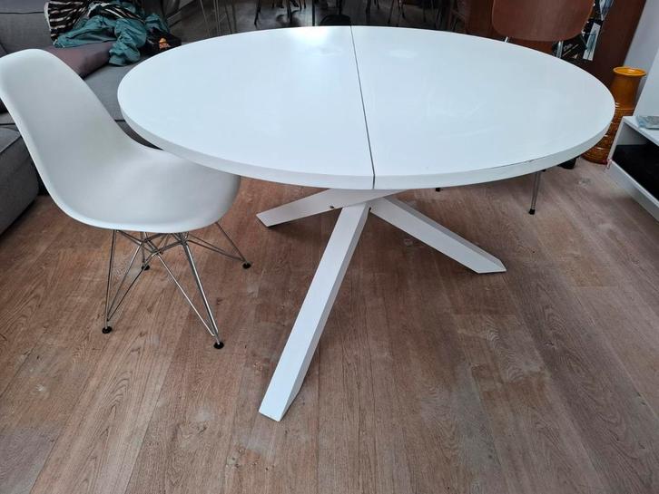 witte houten ronde eettafel 1.20 diameter, Huis en Inrichting, Tafels | Eettafels, Gebruikt, 100 tot 150 cm, 100 tot 150 cm, Vijf personen of meer