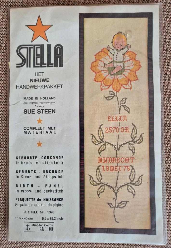 Stella borduurpakket Geboorte - oorkonde (Nieuw), Hobby en Vrije tijd, Borduren en Borduurmachines, Nieuw, Borduurpakket, Handborduren