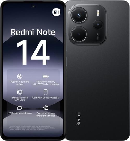 ZGAN, Xiaomi Redmi Note 14, 4G, 8GB/256GB, Midnight Black, Telecommunicatie, Mobiele telefoons | Overige merken, Zo goed als nieuw