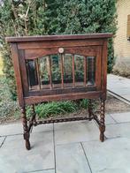 Theekastje, donker eiken, 12 facet geslepen ruitjes, Antiek en Kunst, Ophalen