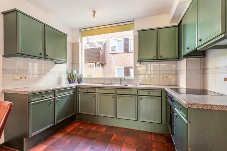 leuke brocante groene keuken!, Huis en Inrichting, Keuken | Complete keukens, Gebruikt, U-keuken, Groen, Kunststof, Ophalen