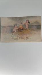 Nieuwjaar. 3 blote kindertjes bij het vuur., Ophalen of Verzenden, 1920 tot 1940, Kinderen