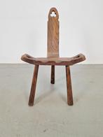 Vintage brutalist hout driepoot kruk stoel mid century ´60