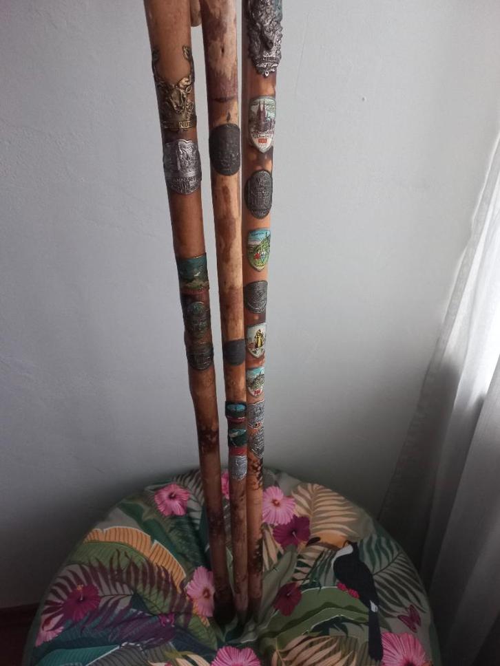 Wandelstok (kromhaak) met schildjes, Diversen, Wandelstokken, Gebruikt, Ophalen