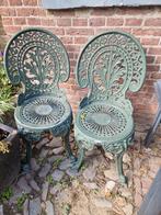 2 brocante aluminium bistro stoeltjes, Ophalen, Gebruikt, Aluminium, 2 zitplaatsen
