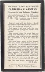 Catharina Claassens 1897 Lieshout + 1934 Eindhoven, 36 jr, Verzamelen, Bidprentjes en Rouwkaarten, Verzenden, Bidprentje