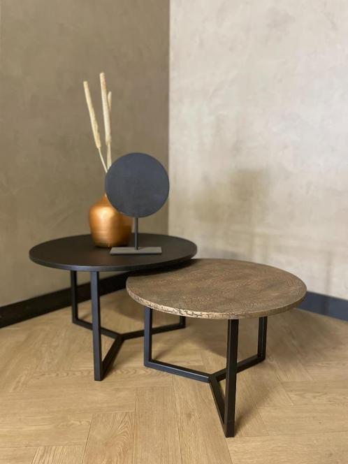 Zwart eiken en goud salontafelset | crocostructuur, Huis en Inrichting, Tafels | Salontafels, Nieuw, Minder dan 50 cm, 50 tot 100 cm