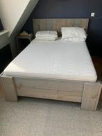 Te koop steigerhouten 2-persoonsbed, Ophalen, 140 cm, Zo goed als nieuw, 200 cm