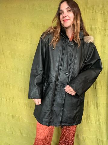 Vintage leren jas / parka - capuchon - jaren 80/90 42/XL beschikbaar voor biedingen