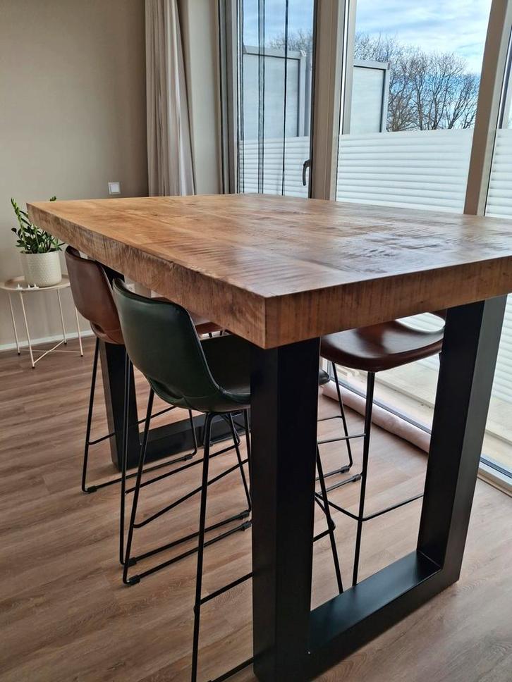 Bar eettafel met 4 stoelen, Huis en Inrichting, Tafels | Eettafels, 50 tot 100 cm, Rechthoekig, Ophalen
