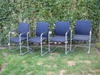 Slede stoelen bekleed 4 stuks, Huis en Inrichting, Stoelen, Blauw, Vier, Metaal, Zakkelijk