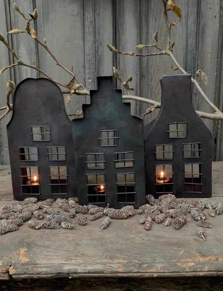Metalen Waxinelichthouder Grachtenpand, Antiek en Kunst, Curiosa en Brocante, Ophalen of Verzenden