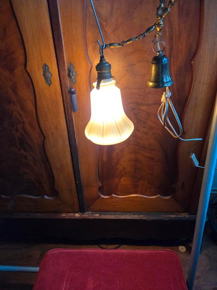 Glas Hallamp creme wit beige uberfang schitterende ketting, Antiek en Kunst, Antiek | Lampen, Ophalen of Verzenden