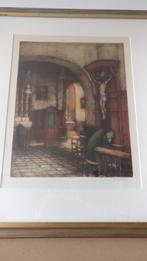 Kleurenets door Albert Geudens (1869-1949), kerkinterieur, Antiek en Kunst, Kunst | Etsen en Gravures, Ophalen of Verzenden