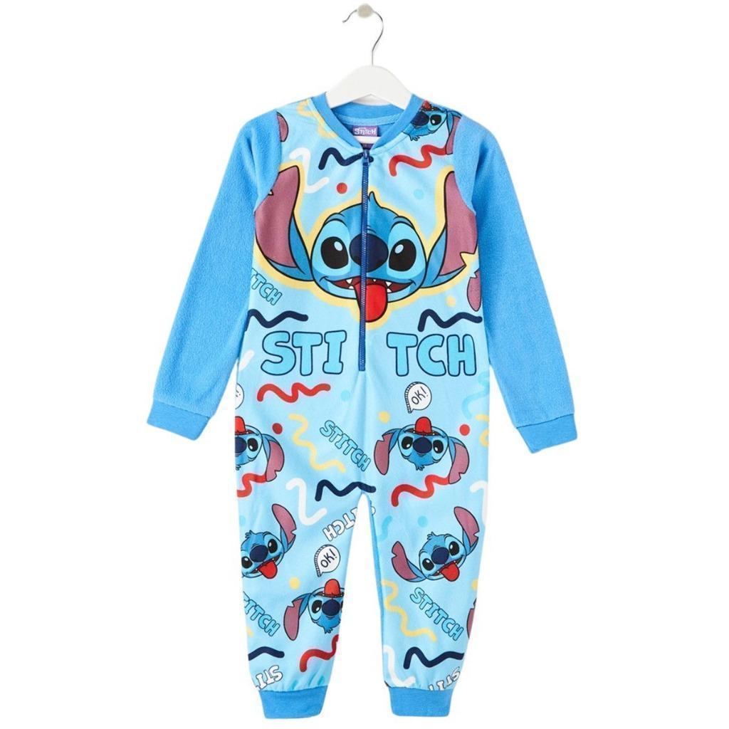 Stitch Fleece Onesie Blauw - Maat 92 - 98 - 104 - 110 - 116, Overige typen, Stitch, Jongen of Meisje, Nieuw