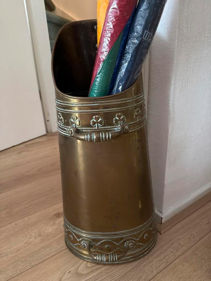 Antieke messing paraplubak met klavermotief, Huis en Inrichting, Woonaccessoires | Overige, Gebruikt, Ophalen