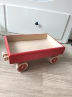 Houten trekkar rood met scharnierend voorwiel, Ophalen of Verzenden, Zo goed als nieuw