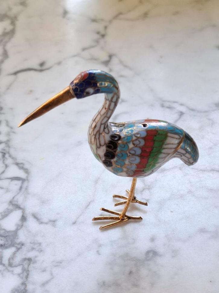 Vintage cloisonné vogel kraanvogel reiger, Antiek en Kunst, Curiosa en Brocante, Verzenden