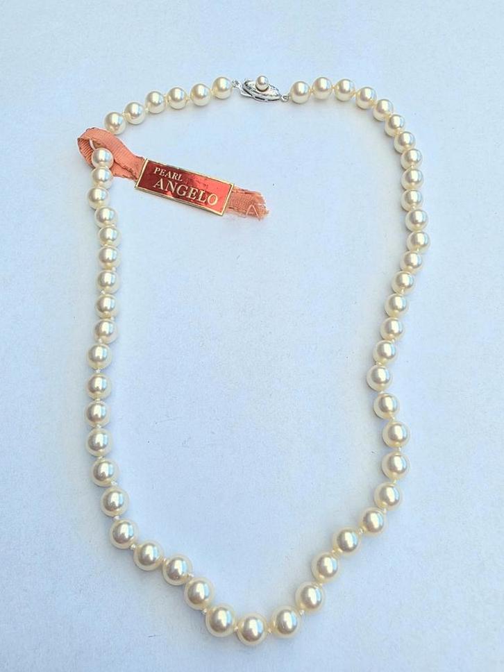 Parel Ketting Angelo met Zilveren Slot, Sieraden, Tassen en Uiterlijk, Kettingen, Zo goed als nieuw, Zilver, Verzenden