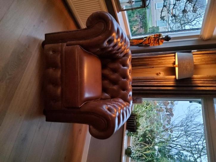 Fauteul Chesterfield, Huis en Inrichting, Fauteuils, Gebruikt, Leer, 75 tot 100 cm, 75 tot 100 cm, Ophalen