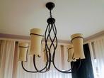 Metalen kroonluchter met glazen kapjes, Huis en Inrichting, Lampen | Kroonluchters, Ophalen, Zo goed als nieuw